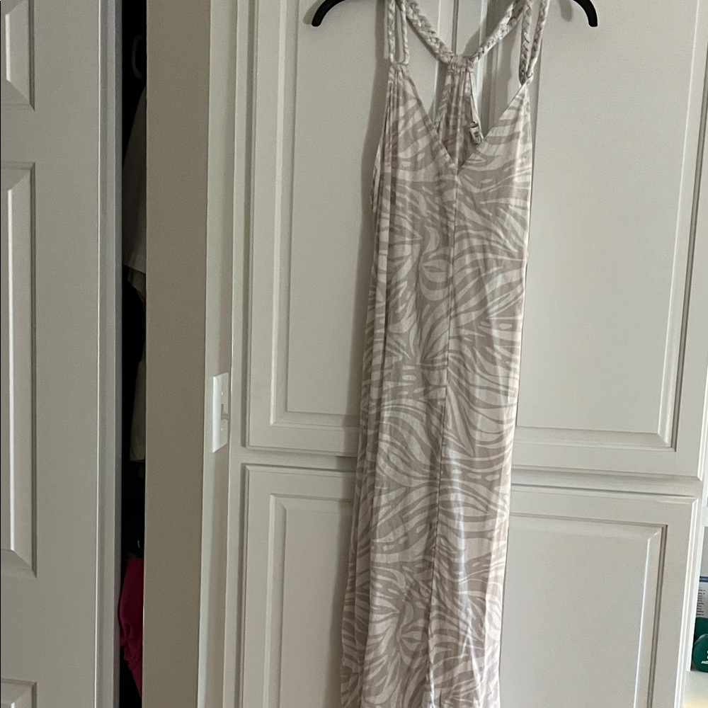 Rachel Zoe Beige and White Striped Swimsuit Coverup